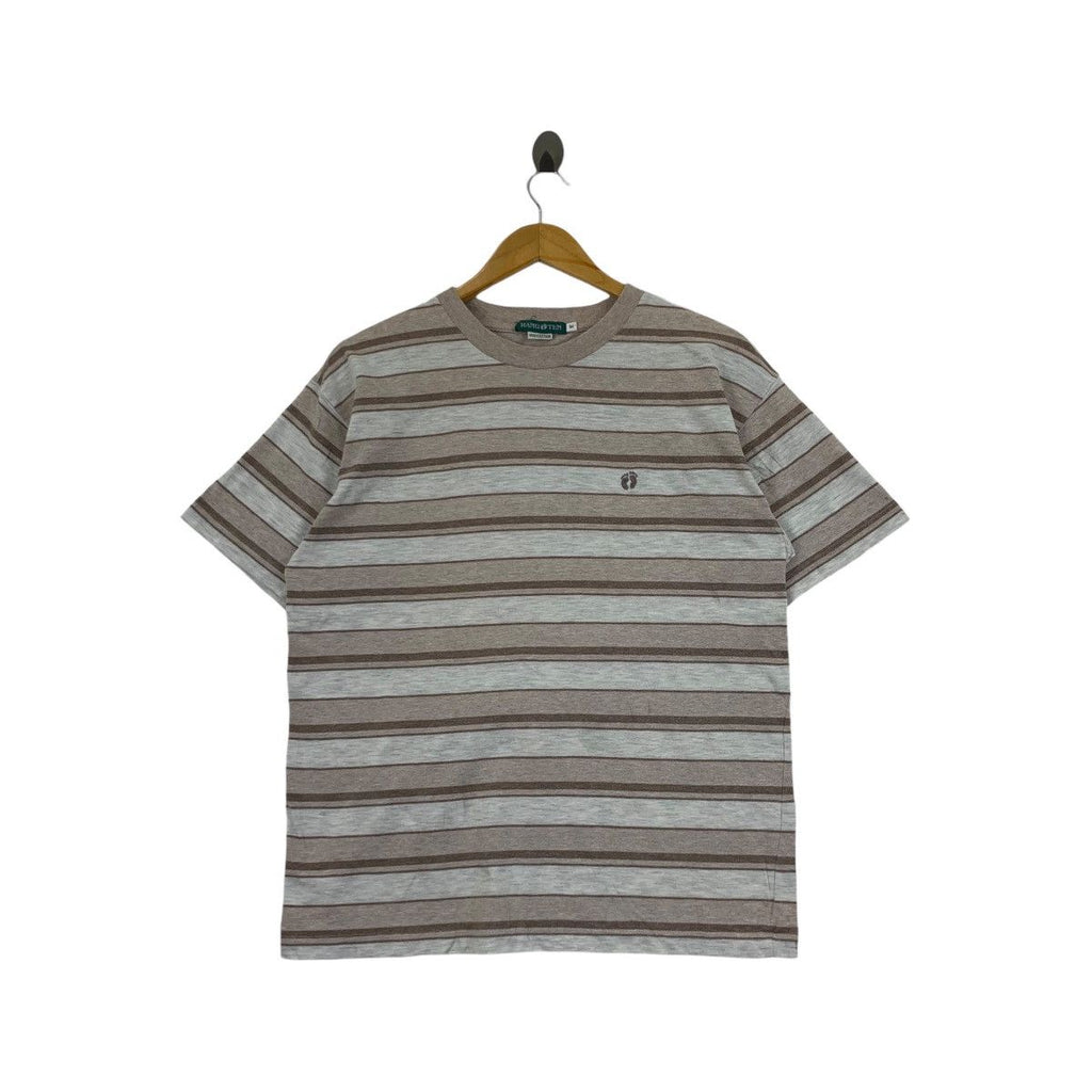 Vintage HANG TEN HAWAII Surf Foot Logo Striped Tee Shirt Top Waikiki Honolulu