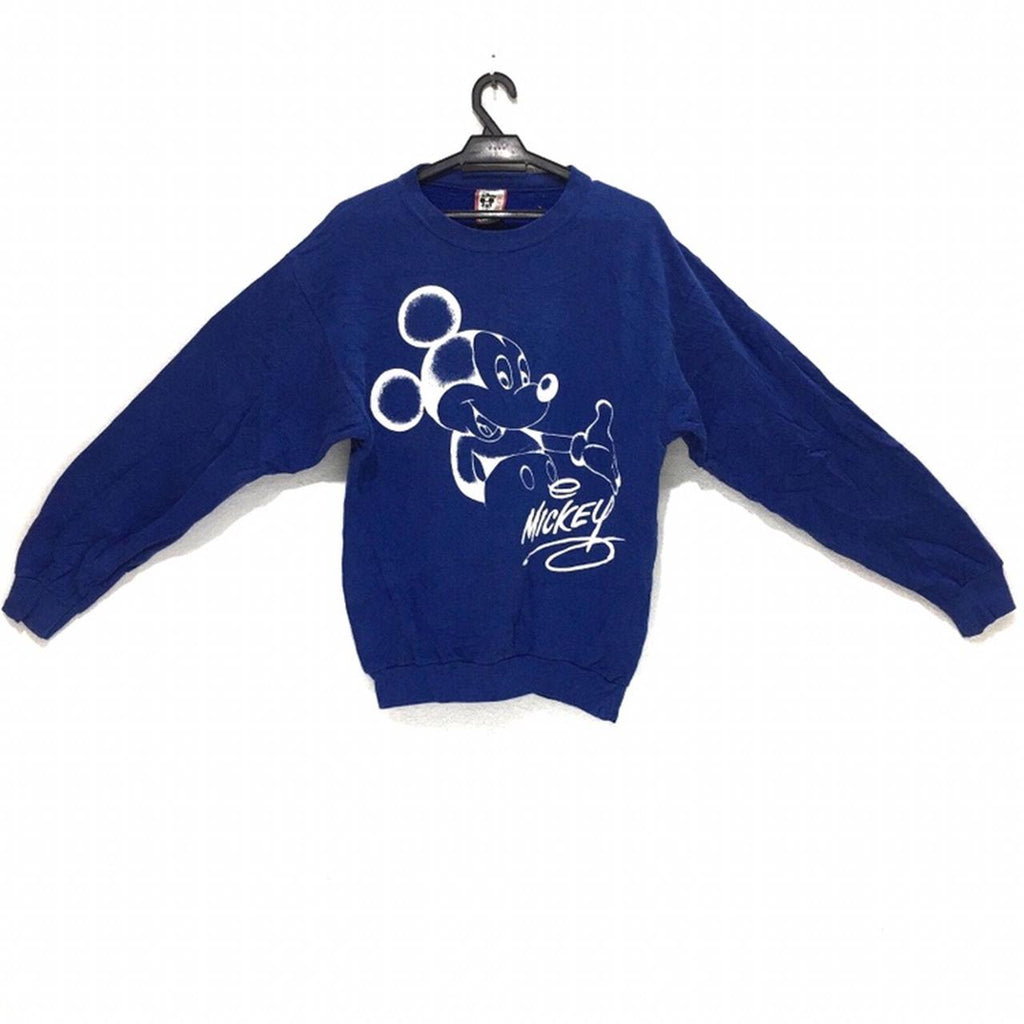 Vintage DISNEY MICKEY MOUSE Cartoon Blue Crewneck Sweatshirt Sweater Jumper Pullover Made In USA Comic Strip Movie Disneyland