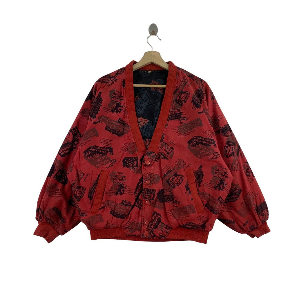 HEAVEN BOUND JAPAN Newspaper Clipping Design Red Bomber Jacket All Over Print AOP