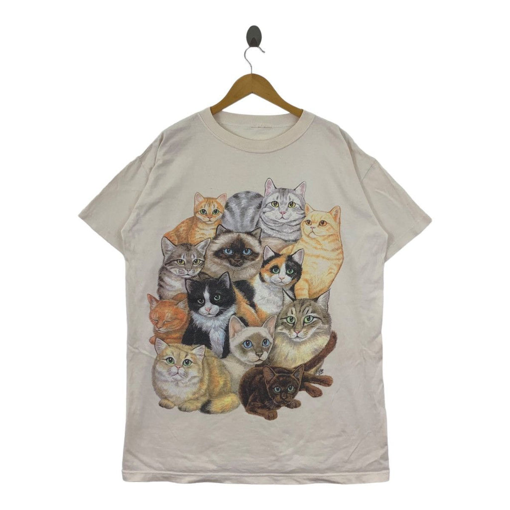Vintage 90’ THOUSAND OF CATS AOP Over Print Tee Shirt Top Painting