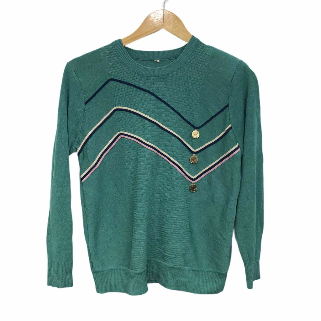 Vintage Green Colour Knitwear Sweatshirt International Courier Parcel Big Logo Spell Out Pullover Jumper Crewneck Sweater