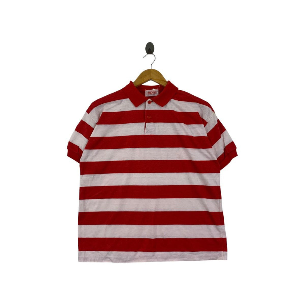 Vintage PUNCH OUT AMERICAN Style Striped Baggy Polo Tee Shirt Top Golf