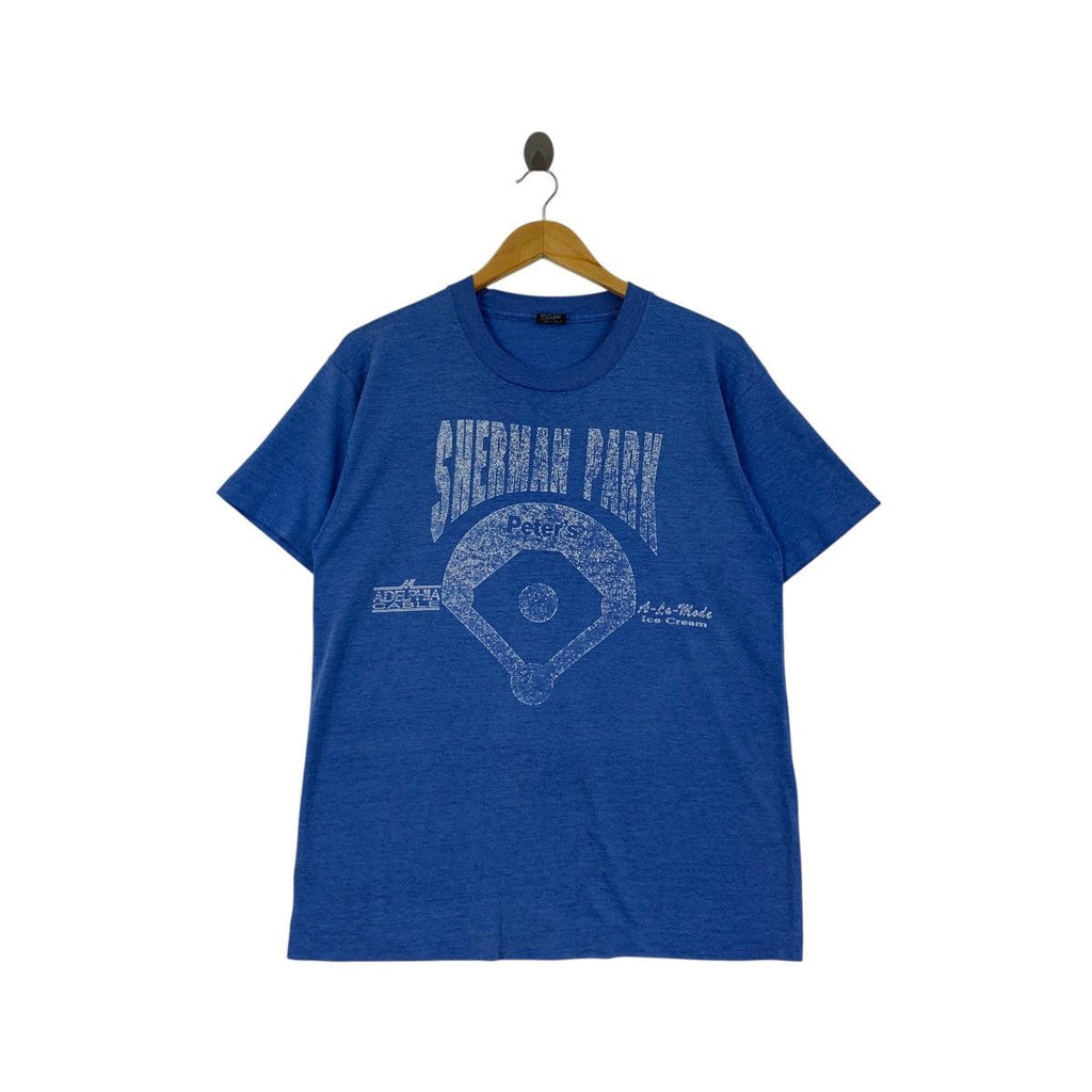 Vintage 80’ SHERMAN PARK ADELPHIA CABLE Tee Shirt Top Promo Shop Peter’s Ice Cream