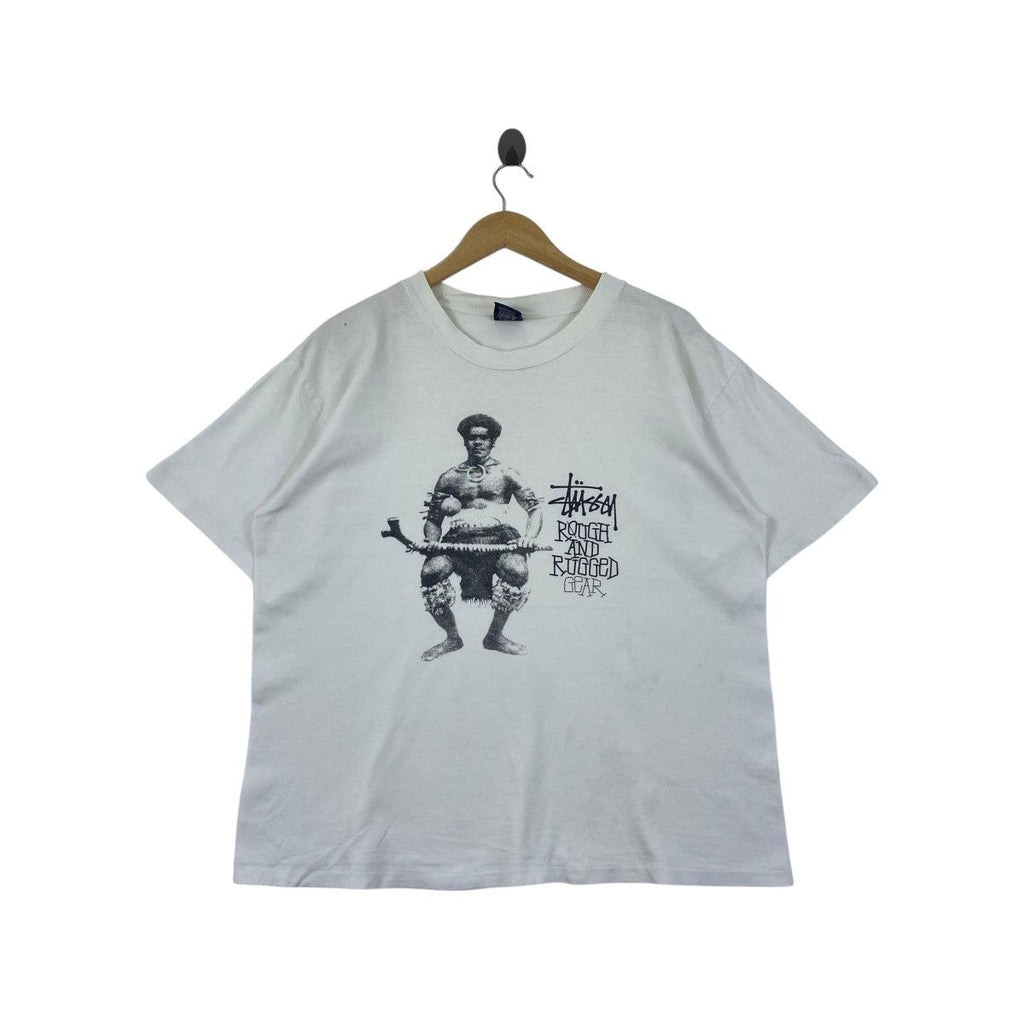 Vintage 90’ STUSSY ARCHIVES USA Rough &amp; Rugged Gear Tee Shirt Top Tribe Worldwide