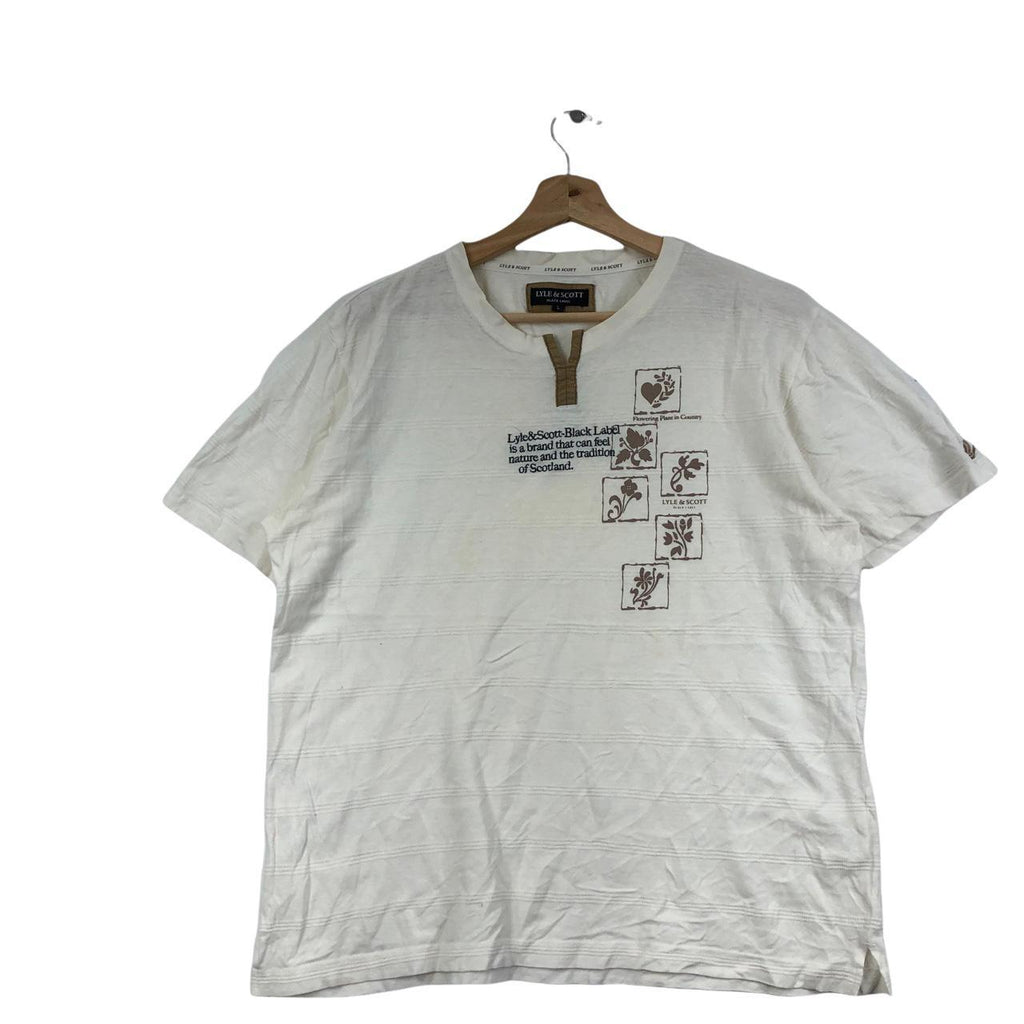 Vtg LYLE & SCOTT FLORAL Flower Tee Shirt Black Label Big Logo