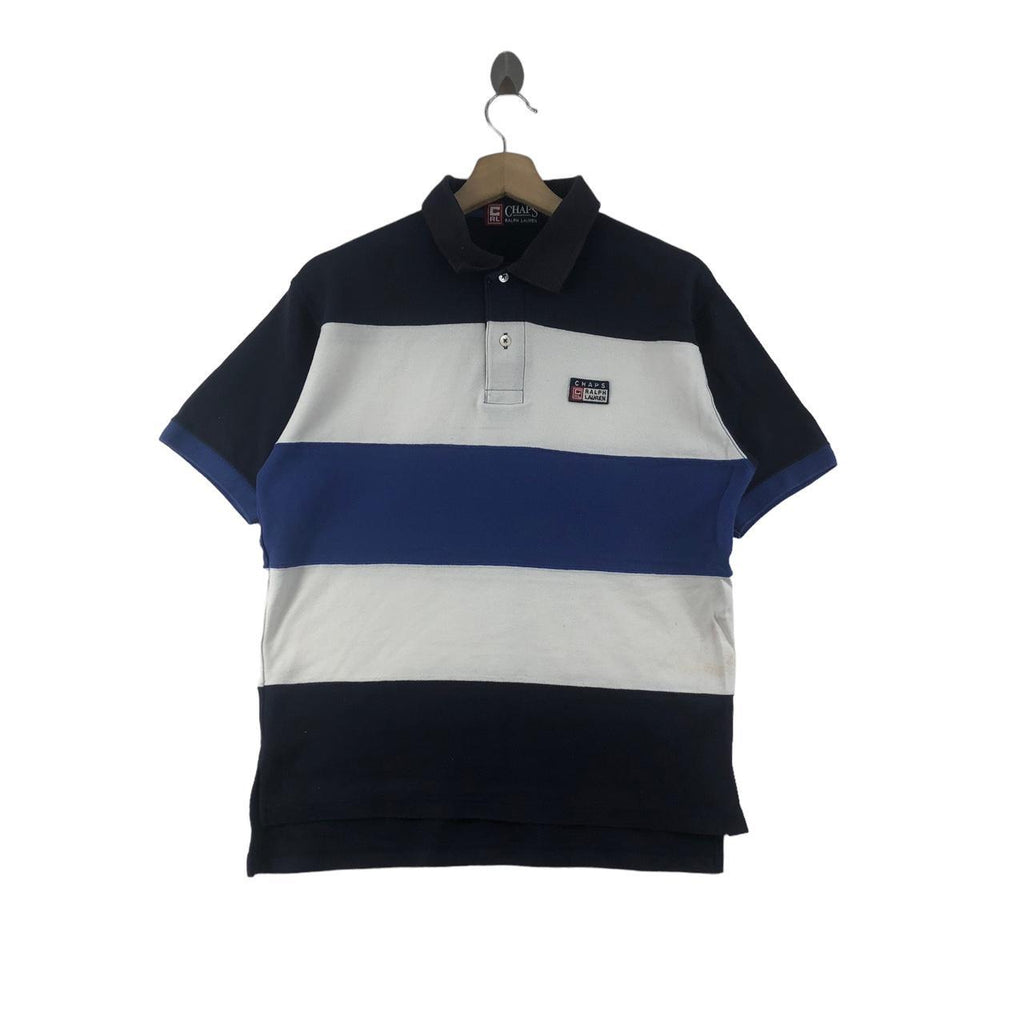 Vintage CHAPS RALPH LAUREN  Embossed Logo Polo Tee Shirt Striped