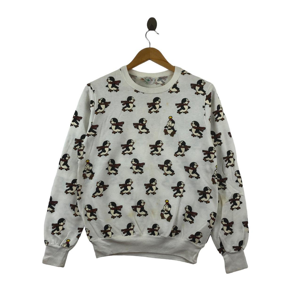 Vintage 90’ PINGU PENGUIN CARTOON Over Print AOP Sweatshirt Sweater Pullover Jumper