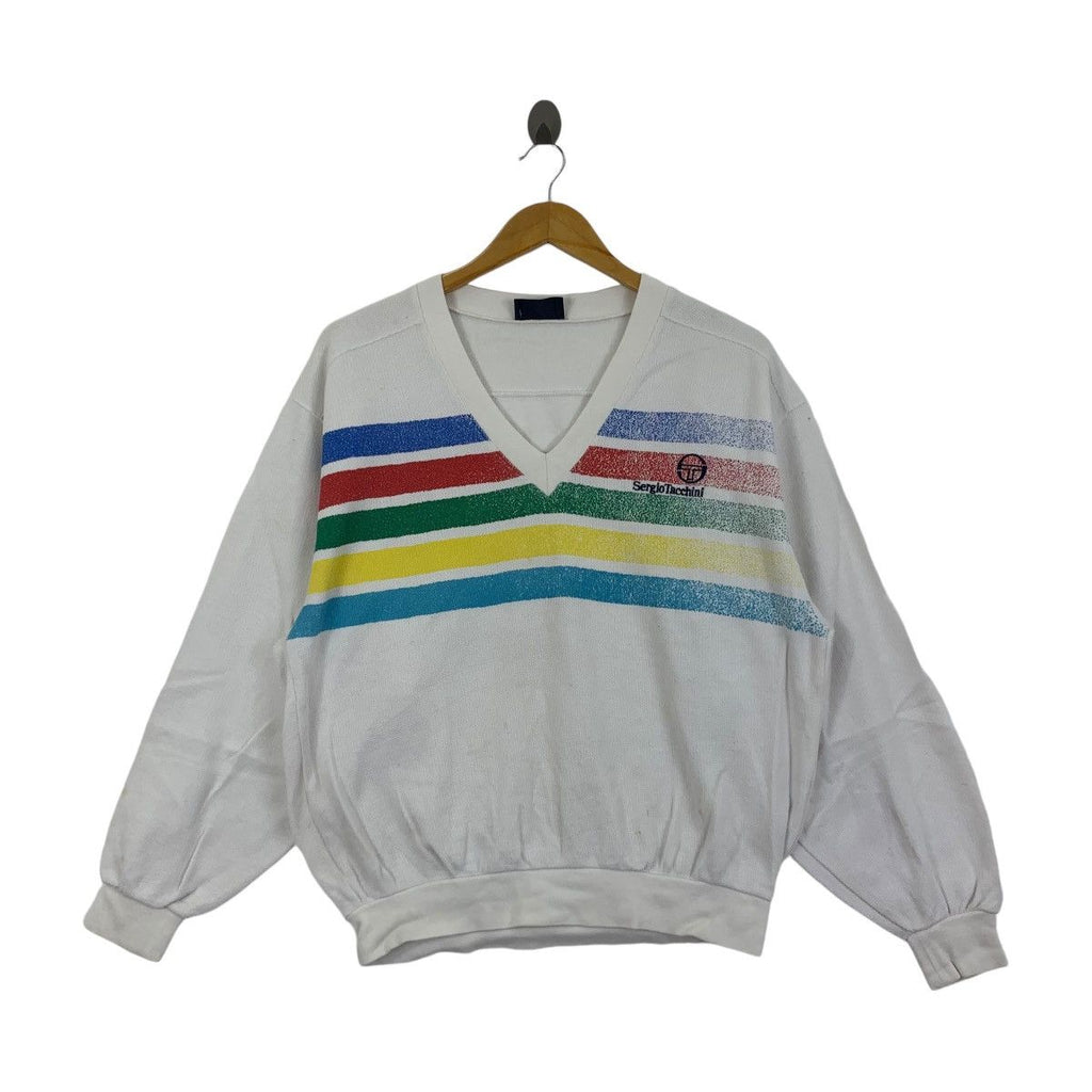 Vintage 90’ SERGIO TACCHINI ITALY Tennis V Neck Tee Shirt Top Long Sleeve Striped