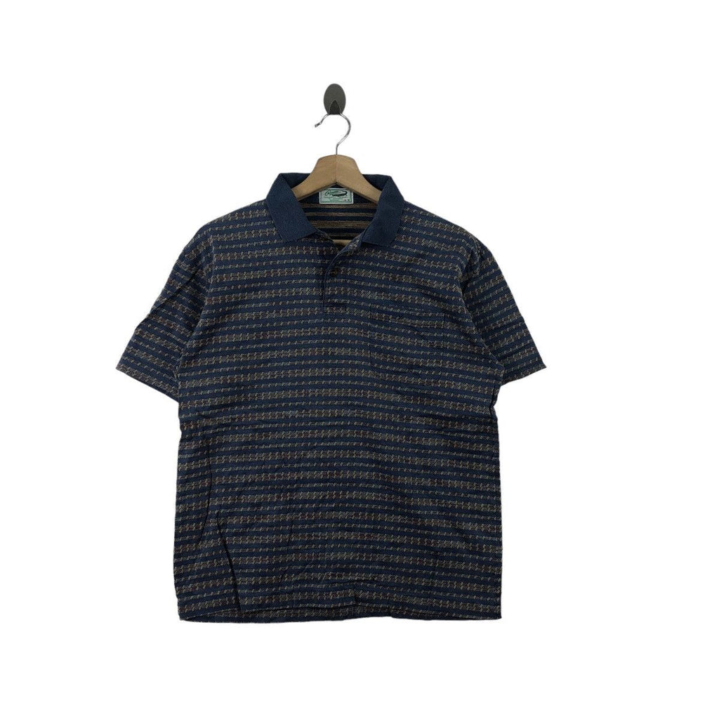 Vintage 90’ CROCODILE PARIS Herringbone Striped Polo Tee Shirt Top