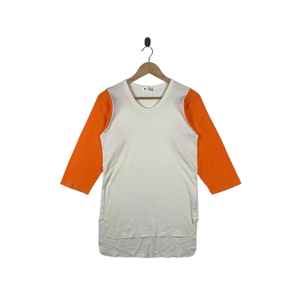 Vintage DESCENTE JAPAN 3 Quarter Sleeve Orange Tee Shirt Top Sportswear