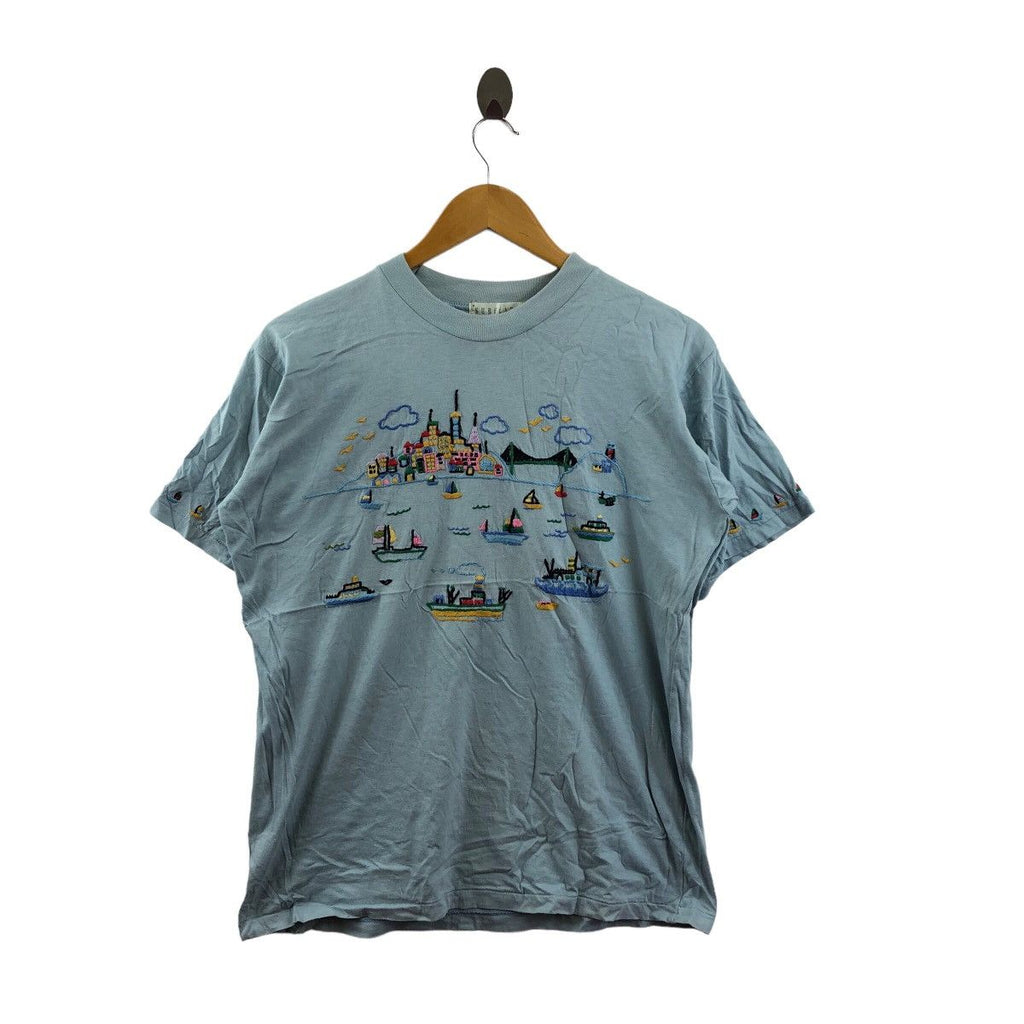Vintage HAND STITCH EMBROIDERED Sea Nature Tee Shirt Holiday In The Sun