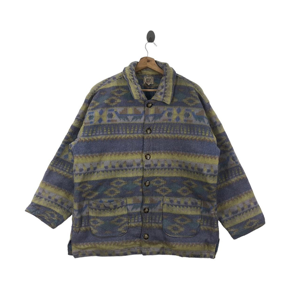 Vtg VIRGIN VOYAGE NAVAJO Aztec Sherpa Deep Pile Fleece Jacket Windbreaker
