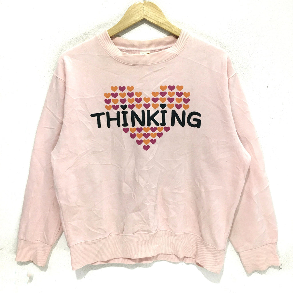 Vintage SIDEWAY THINKING LOVE Pink Sweatshirt Pullover Jumper Crewneck Sweater
