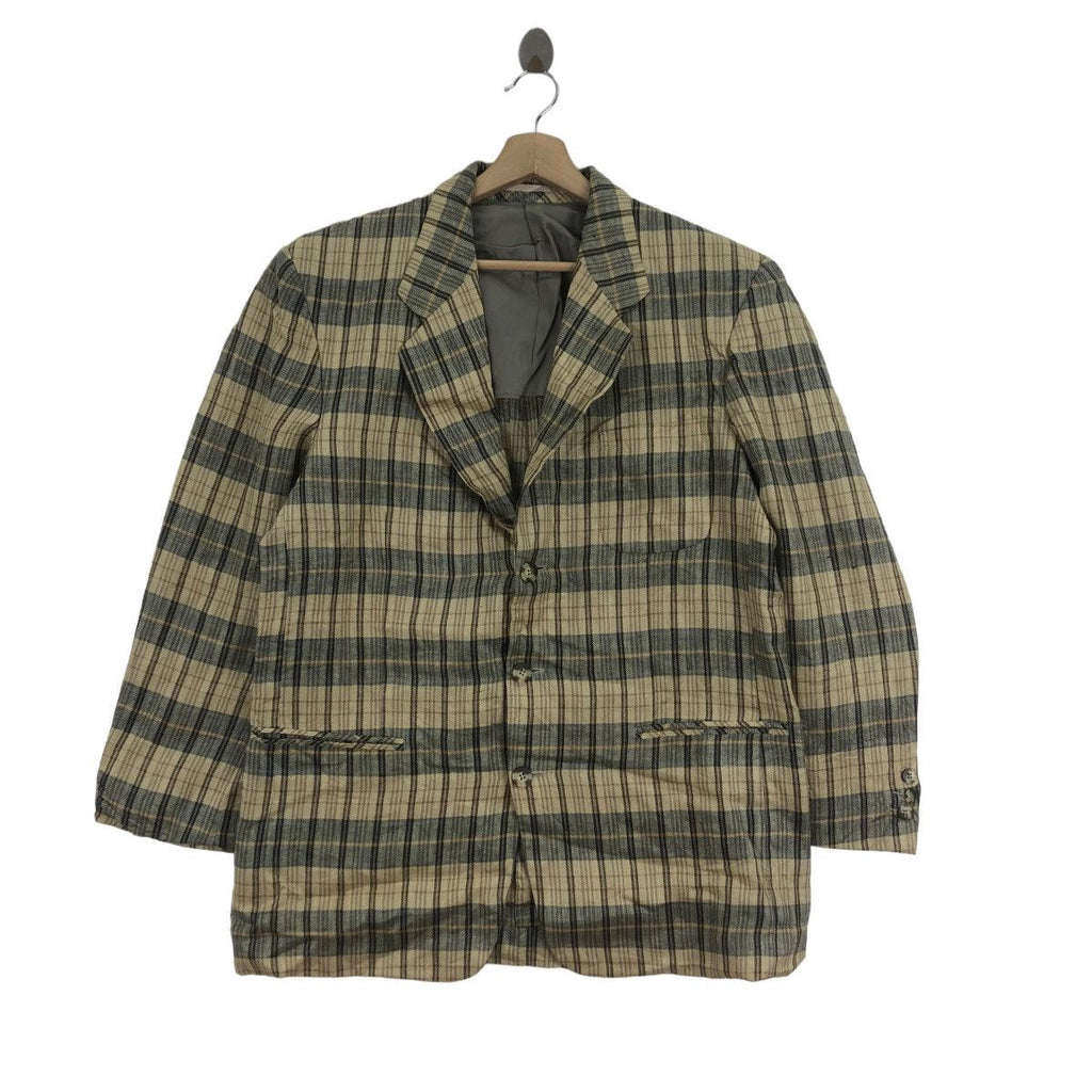 Vintage 90’ VALENTINO GARAVANI ITALY Tartan Striped Blazer Coat Formal Meeting Suit Plaids Checks