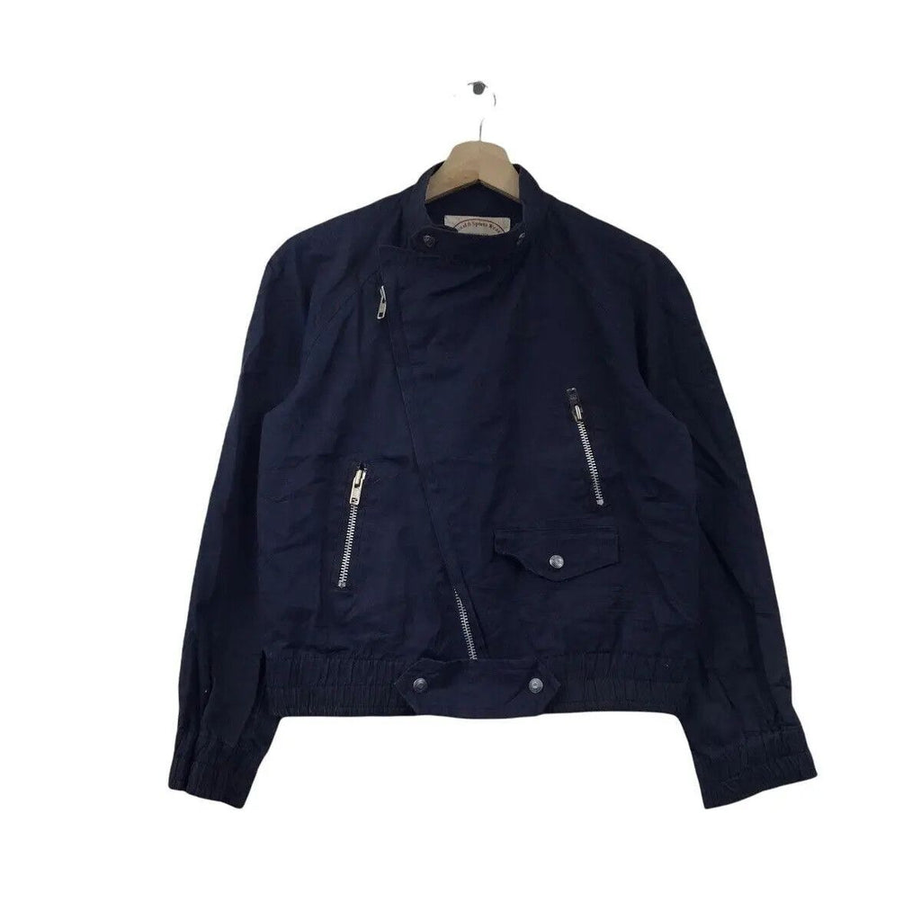 Vintage JUN JAPAN Designer Asymmetry Zipper Cropped Technical Jacket Motorcycle Perfecto Pure Indigo