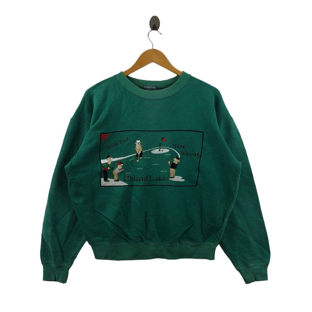 Vintage 90’ CHLAND LAKE GOLF Comic Strip Cartoon Sweatshirt Sweater Pullover Jumper