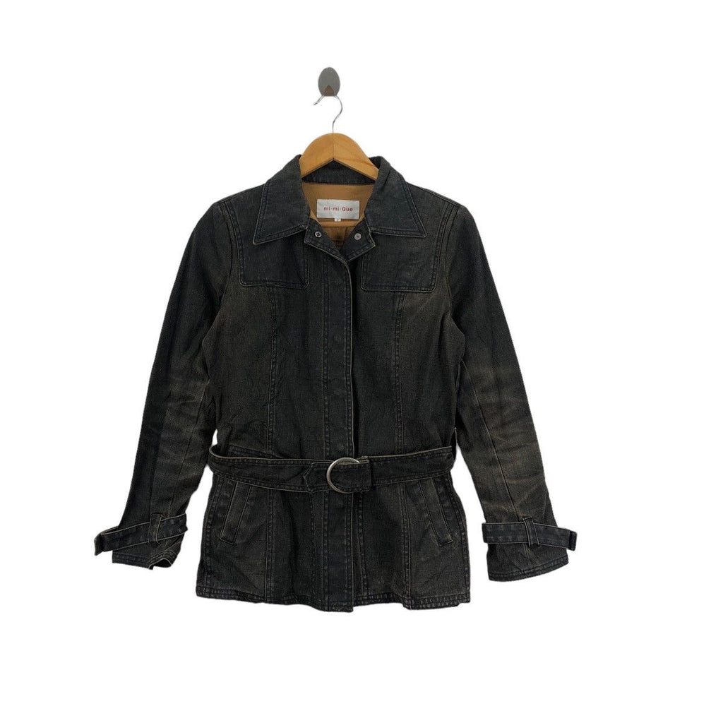 MI.MI.QUE Japanese Brand Belt Style Black Denim Jeans Coat