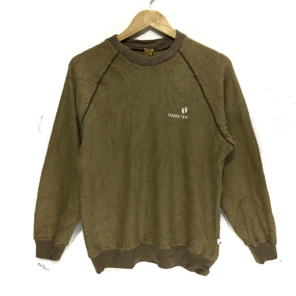 Vintage 80' HANG TEN CALIFORNIA Yellow Tag Sweatshirt Embroidered Logo Pullover Jumper Sweater