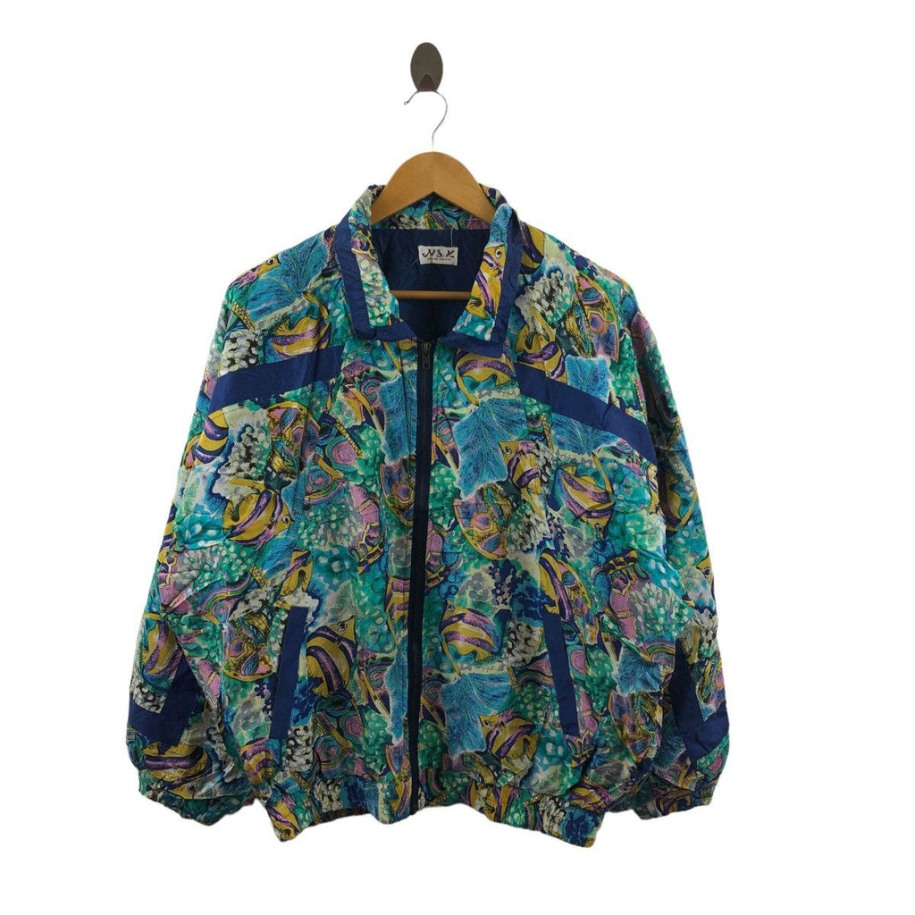 Vintage 90’ N&K JAPAN Silk Nimo Fish Painting AOP Jacket Windbreaker Outdoor