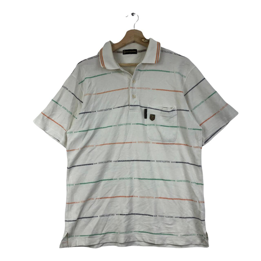 Vtg GIANNI VALENTINO ITALY Striped Polo Tee Shirt Pocket Monogram