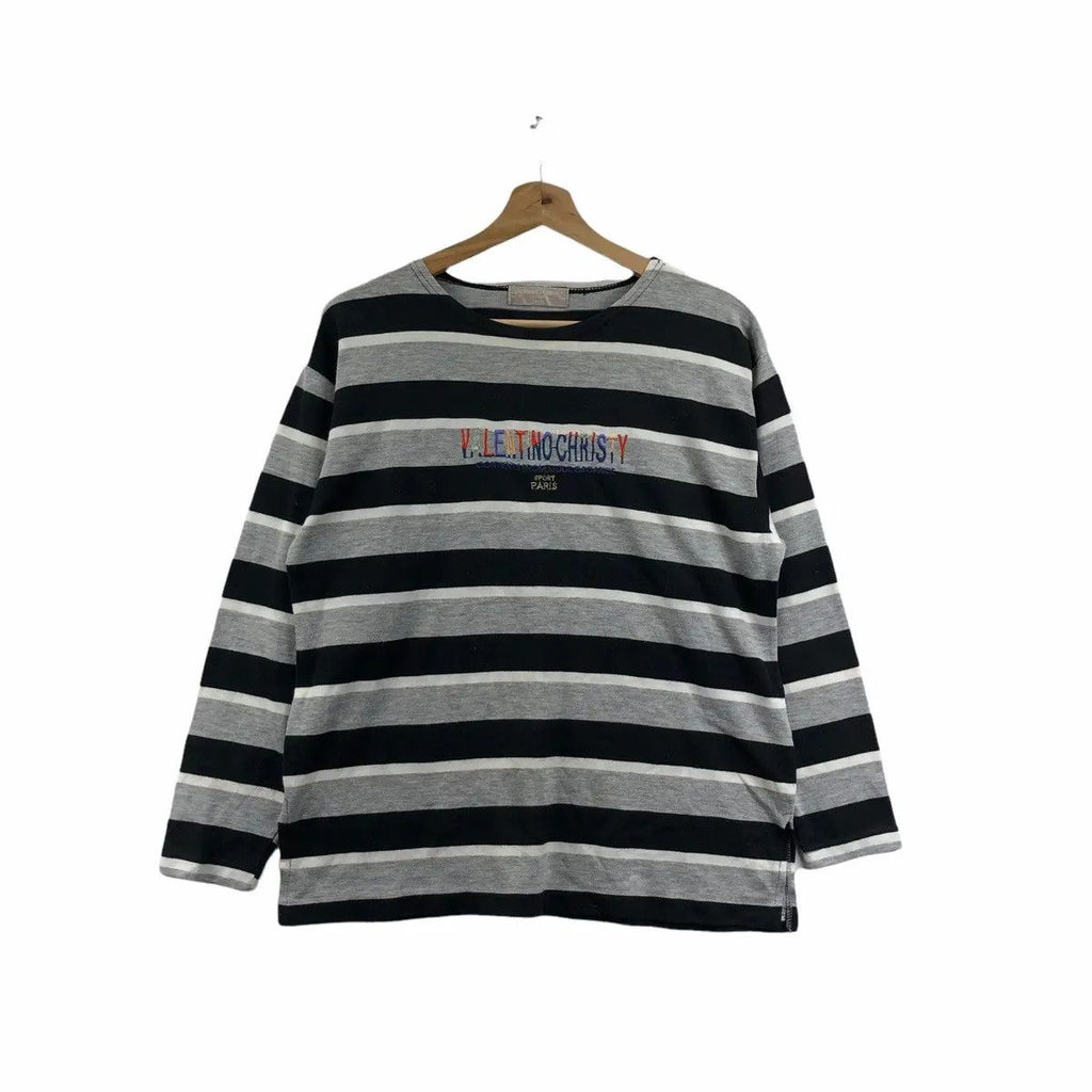 Vintage VALENTINO CHRISTY PARIS Embroidery Sweatshirt Sweater Striped Pullover Outdoor Sport
