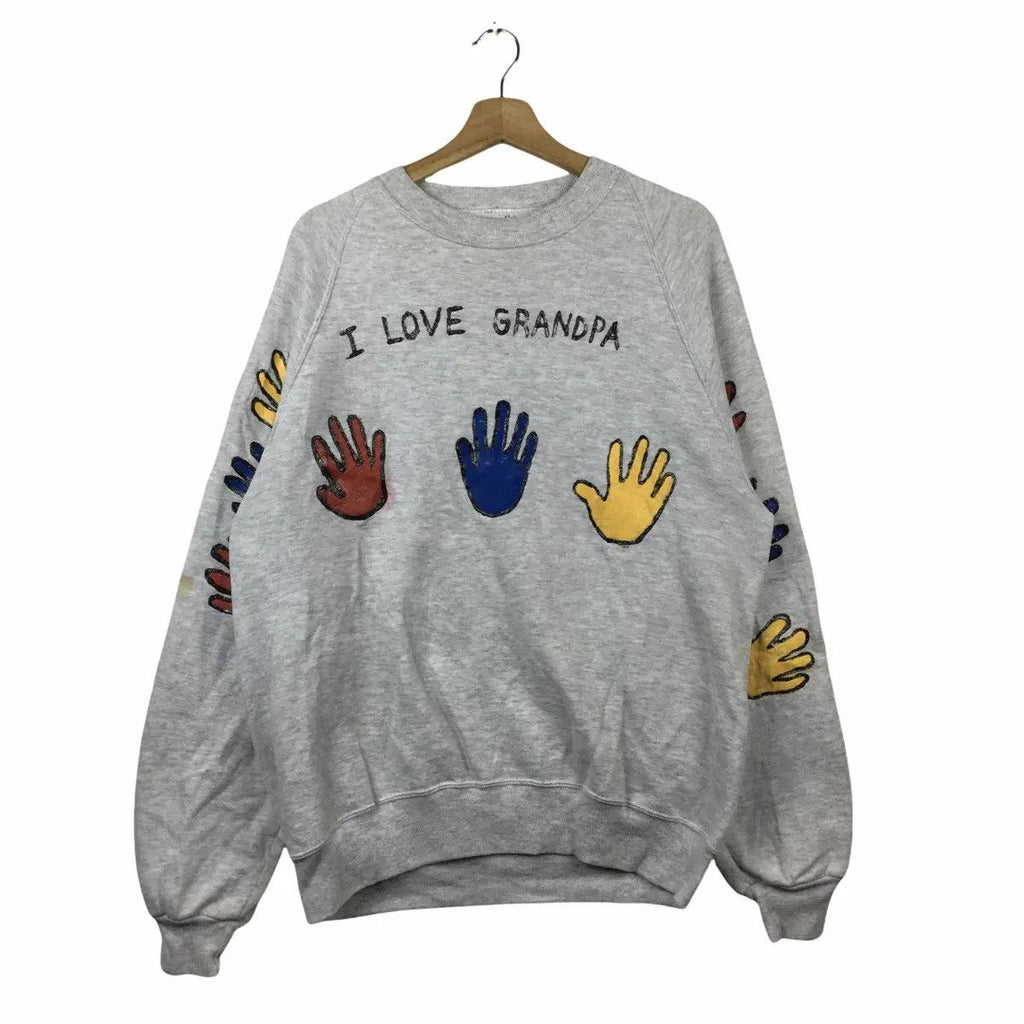 Vintage 90' JERZEES I LOVE GRANDPA Grandfather Art Sweatshirt Pullover Sweater