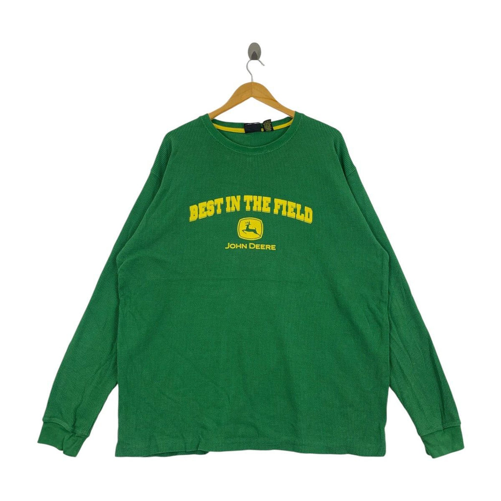 Vintage JOHN DEERE Best In The Field Waffle Tee Shirt Top Baggy Hunting Deer Outdoor