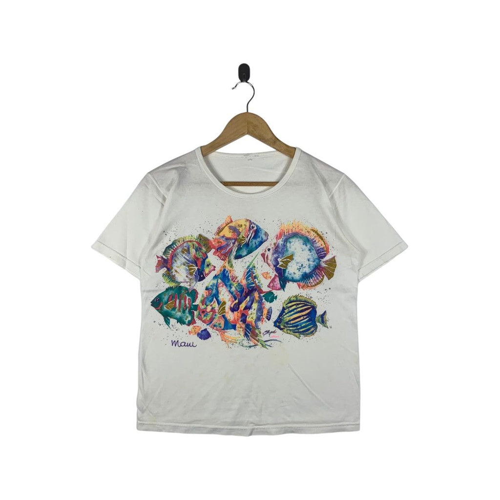 Vintage MAUI HAWAII FISH Sun Tees Artwork Illustration Tee Shirt Top Art Painting