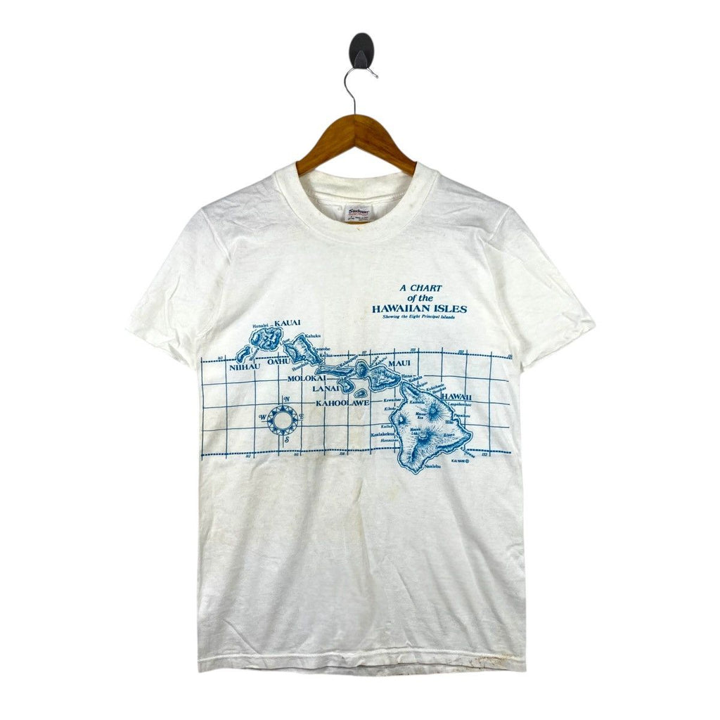 Vintage 80’ STEDMAN HAWAII ISLES Chart Maui Kauai Tee Shirt Top Atlas Maps
