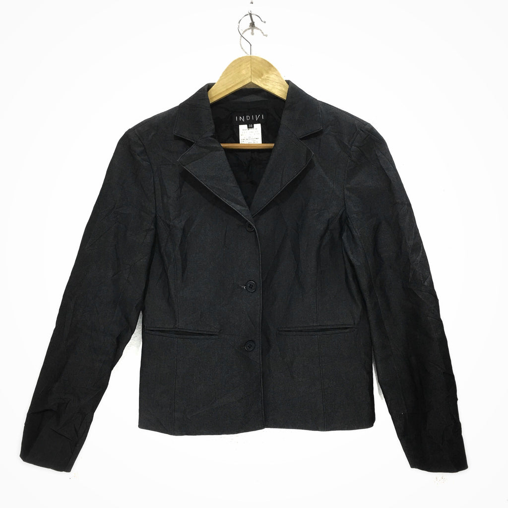 INDIVI Peacoat Button Jacket Coat Solid Black Made In Japan Size 38