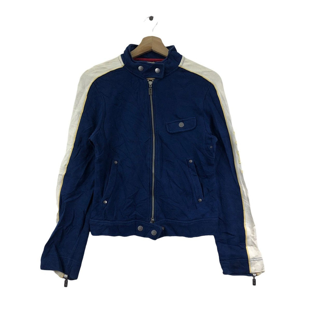Vintage TOMMY HILFIGER USA Motorcycle Blue Jacket Sleeve Logo Zipper Windbreaker