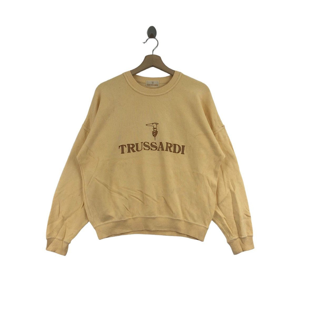 Vintage 90’ TRUSSARDI Embroidered Logo Beige Sweatshirt Pullover Jumper Sweater