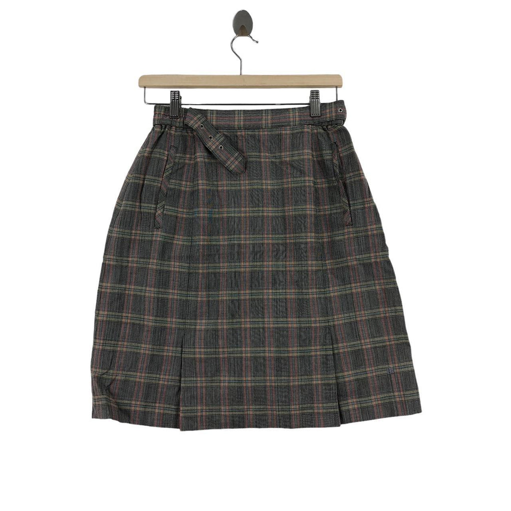 GIVENCHY French Designer Check Tartan Midi A-Line Skirt