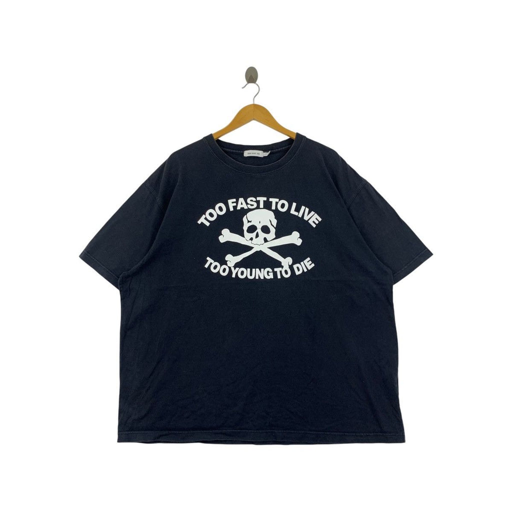 Vintage SLOW HAND JAM Too Fast To Live Young To Die Tee Shirt Top Bones Skull Baggy