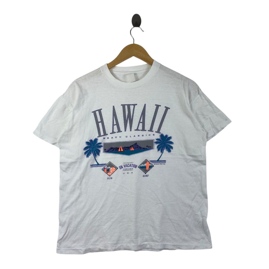 Vintage 90’ HAWAII BEACH CLASSICS Sun Surf Tee Shirt Top Island Print Vacation
