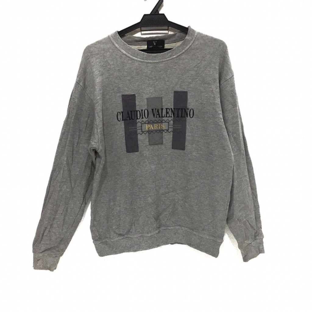 Vintage CLAUDIO VALENTINO PARIS Big Logo Embroidery Gray Crewneck Sweatshirt Sweater Jumper Pullover