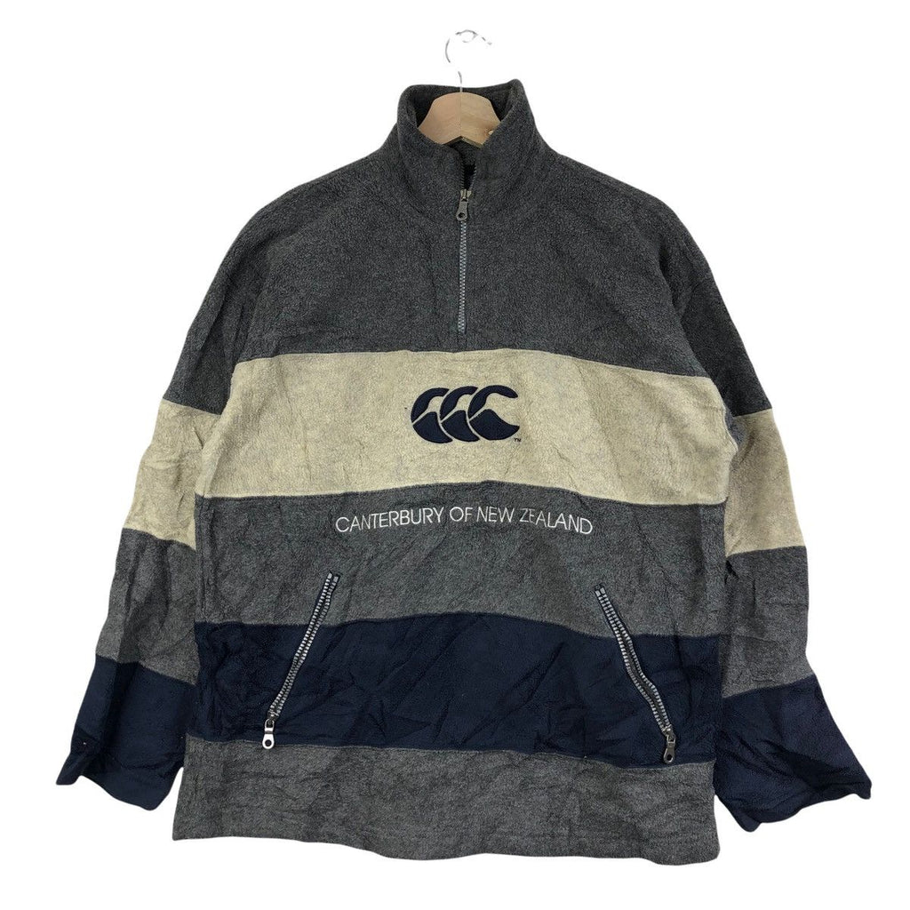 Vintage CANTERBURY NEW ZEALAND Embroidery Fleece Sweater Striped Jacket Outdoor Half Zipper