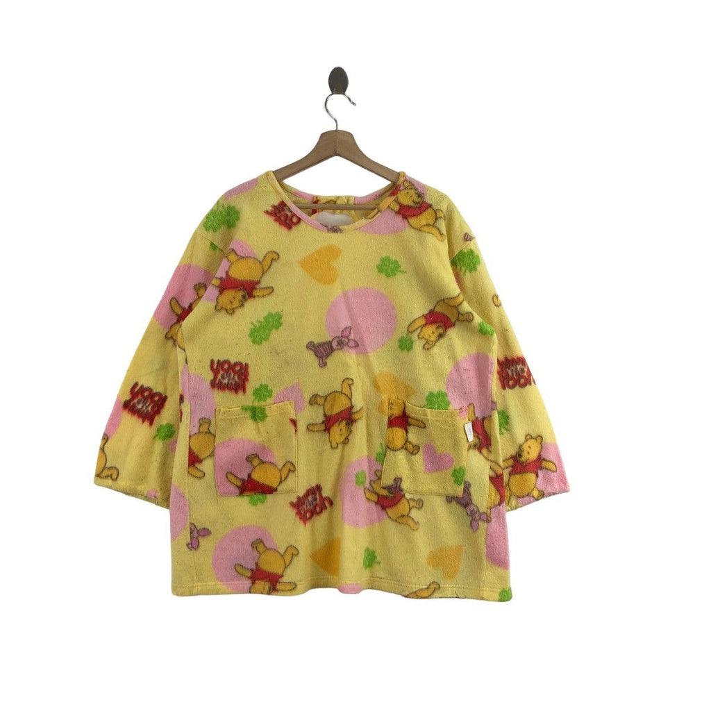 Vtg DISNEY WINNIE THE POOH Cartoon AOP Apron Blouse Shirt
