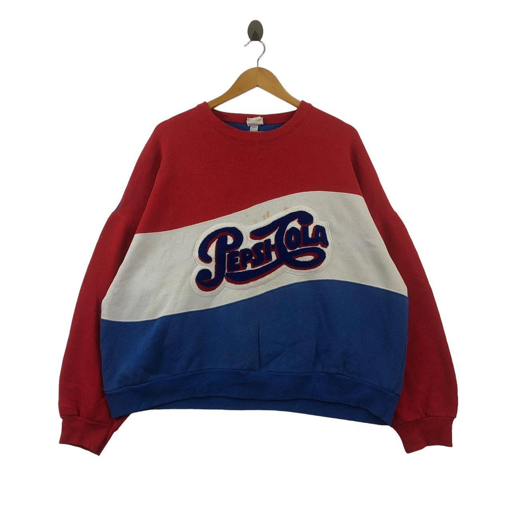 Vintage 90’ PEPSI COLA AMERICA APPAREL Embossed Sweatshirt Sweater Pullover Jumper