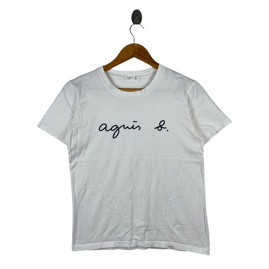 Vintage AGNES. B PARIS Stock Logo Signature Tee Shirt Top White Plain