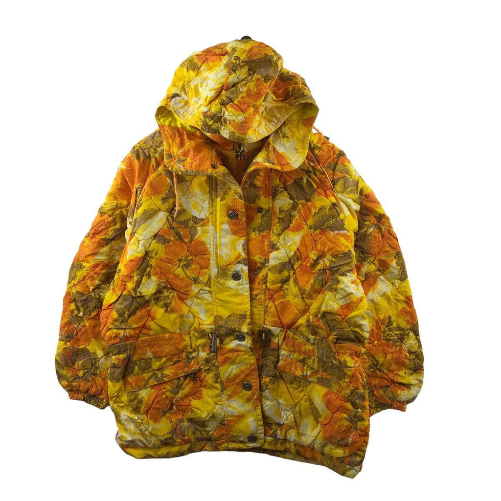 Vintage ELLESSE ITALY Hibiscus Sunflower Floral AOP Jacket Coat Winter Ski Windbreaker Hoodie