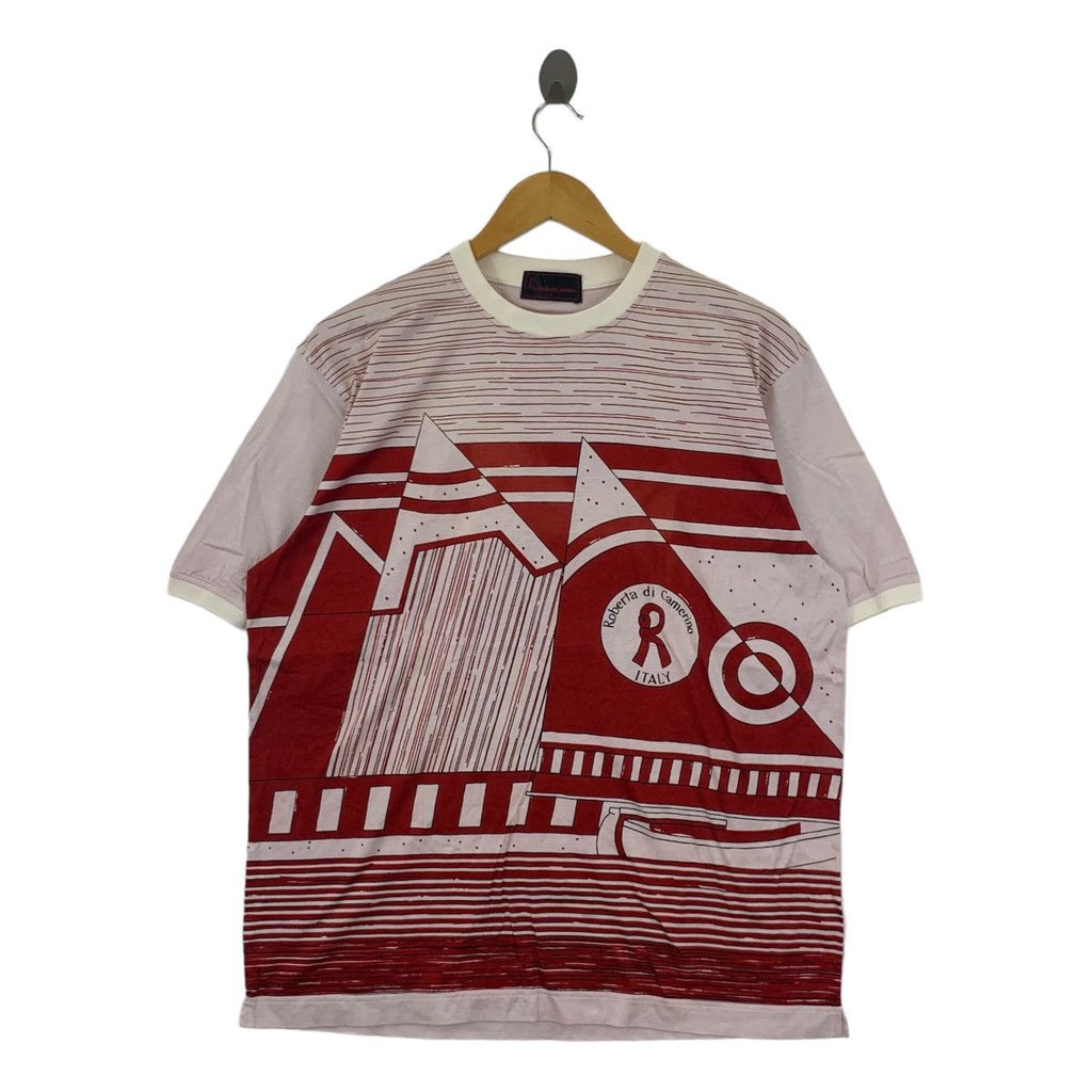 Vintage ROBERTA DI CAMERINO AOP Over Print Tee Shirt Top Big Logo
