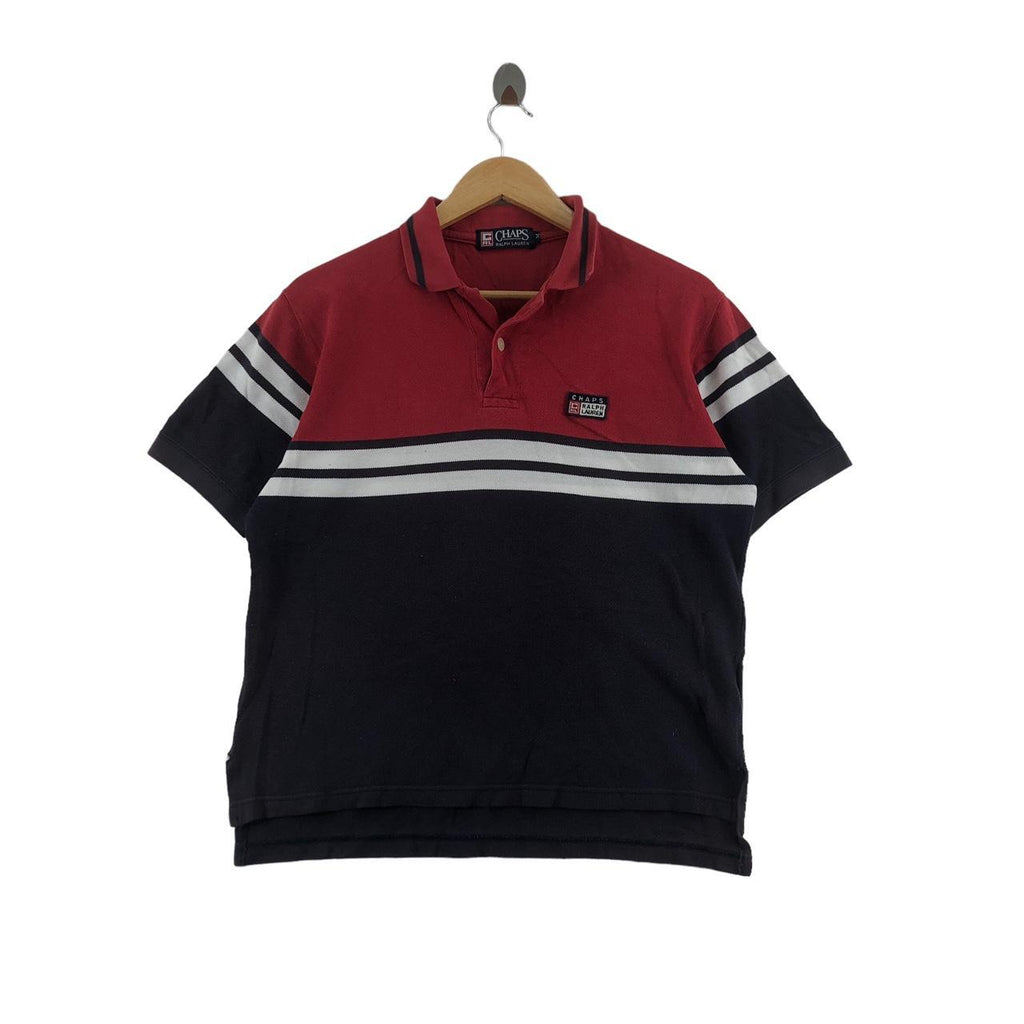 Vintage CHAPS RALPH LAUREN Striped Polo Tee Shirt Top Embossed Logo