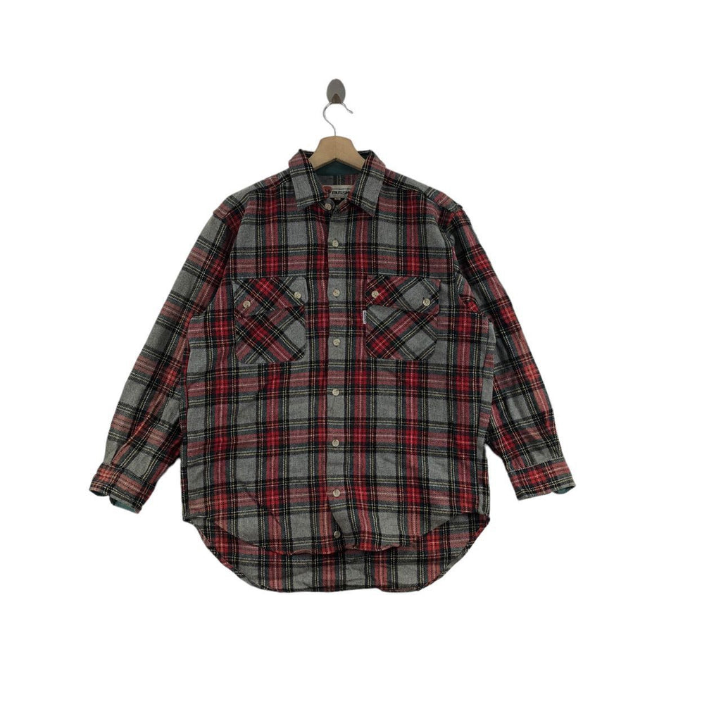 Vintage MUSSHU JAPAN Pocket Tartan Casual Tee Shirt Western Embossed Plaids Checks