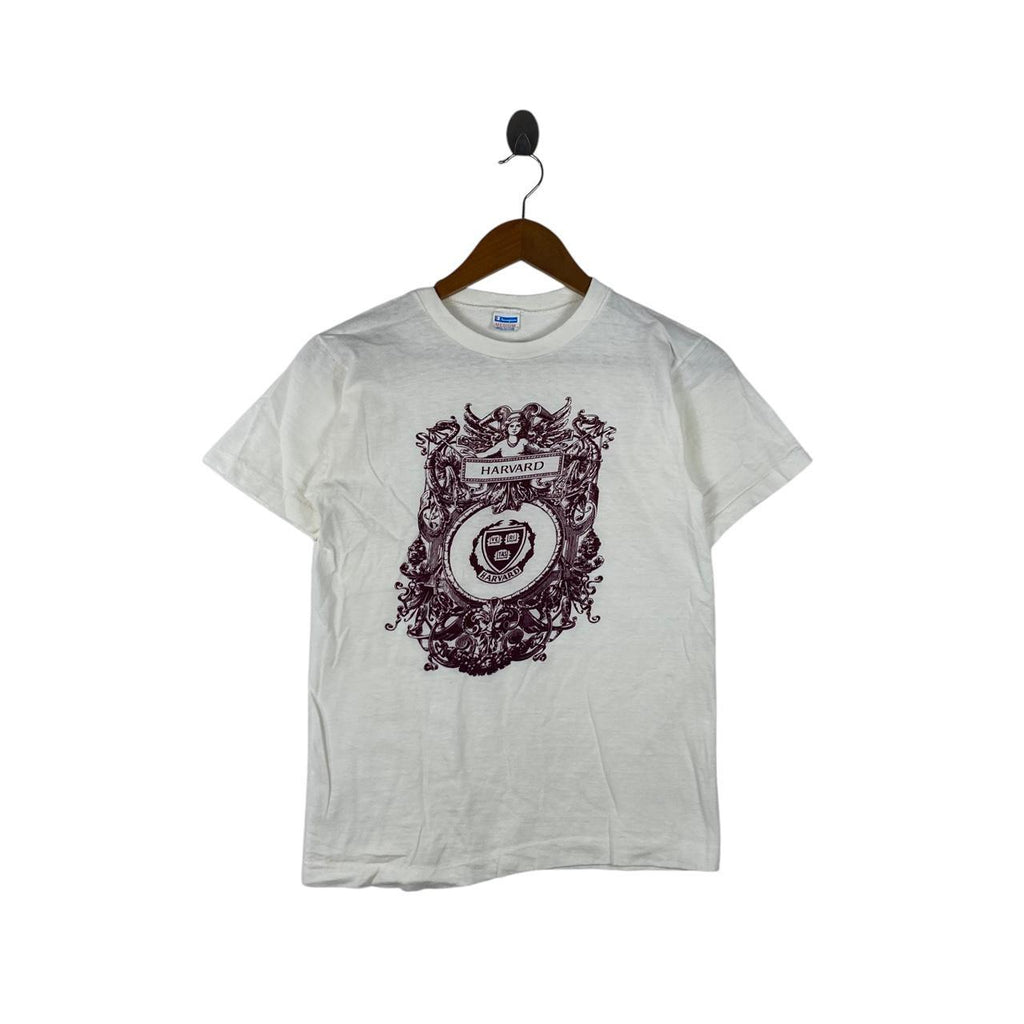 Vintage 70’ CHAMPION BAR TAG HARVARD Crest Logo Tee Shirt Top University Ivy League Alumni