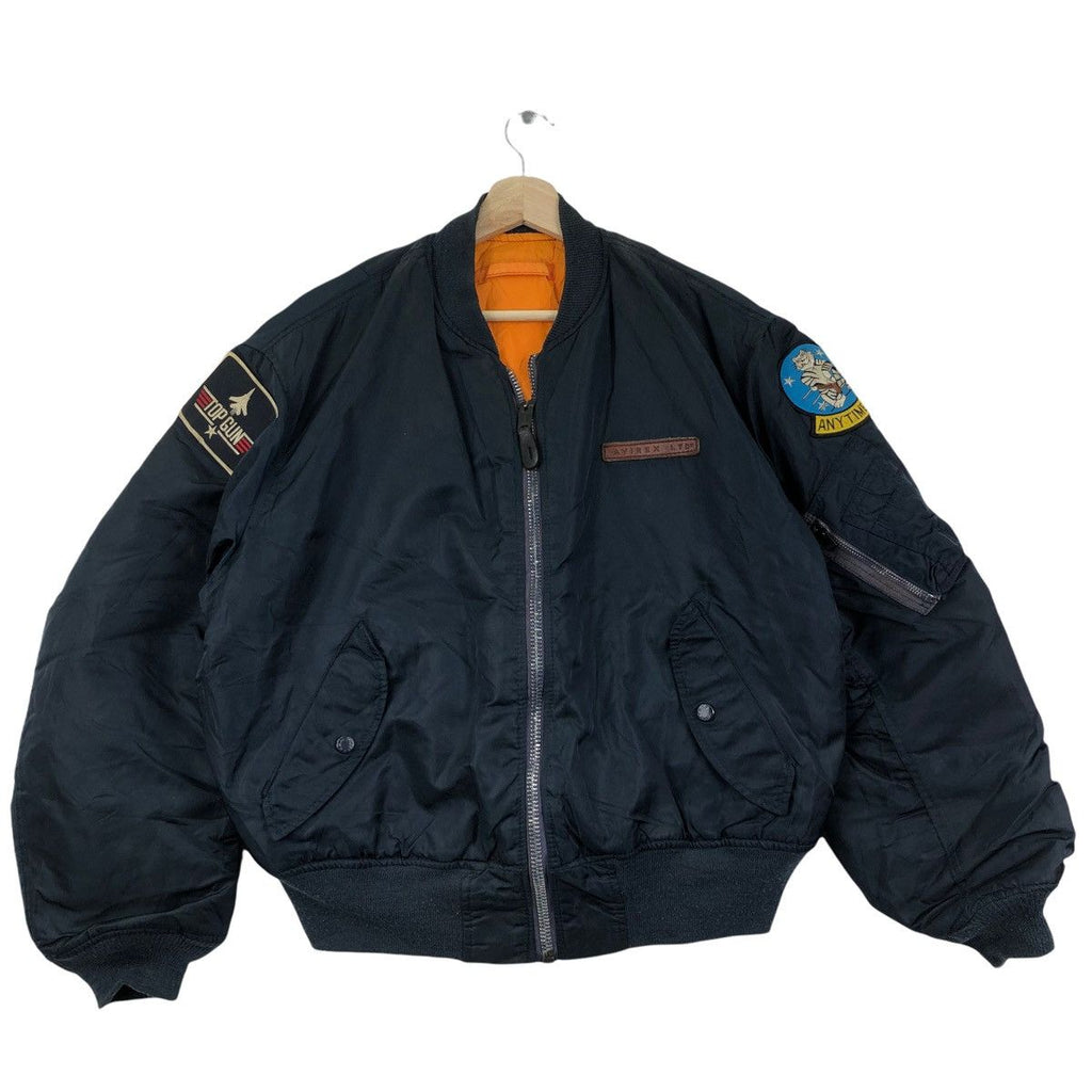 Vintage TOP GUN AVIREX USAAF MA-1 Flight Bomber Jacket Air Force Movie Film Flyers Patches
