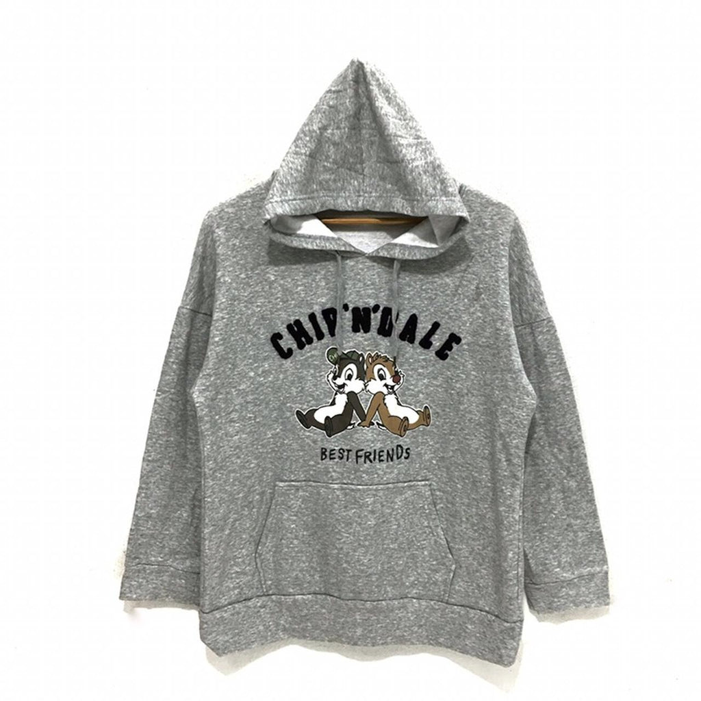 Vintage DISNEY CHIP & DALE Cartoon Anime Movie Television Gray Hoodie Jumper Pullover Hooded Sweater