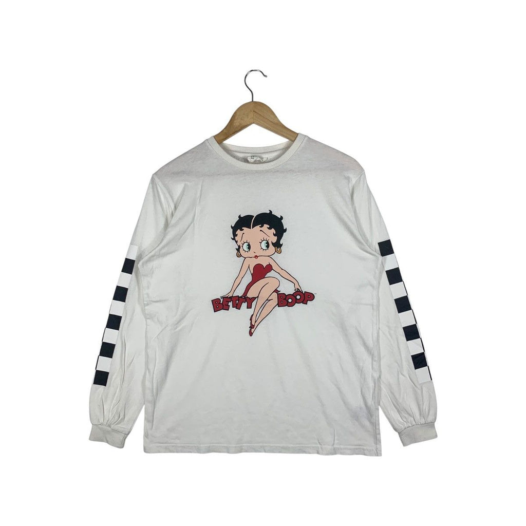 BETTY BOOP x DENIFITS Racing Flag Sleeve Cartoon Tee Shirt Top Movie Series