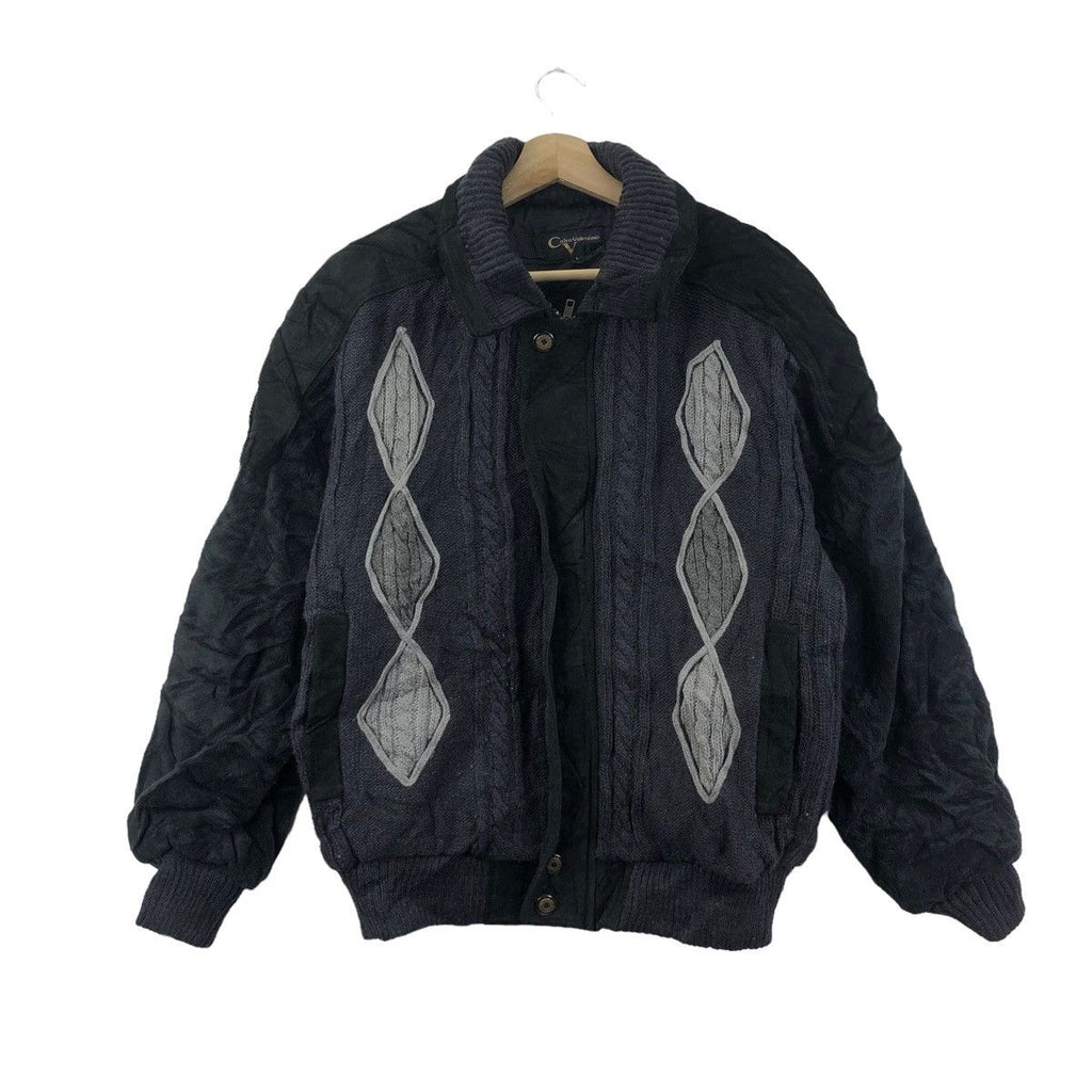 Vintage CALRO VALENTINO ITALY Argyle Knitwear Heavy Coat Jacket Windbreaker Parka