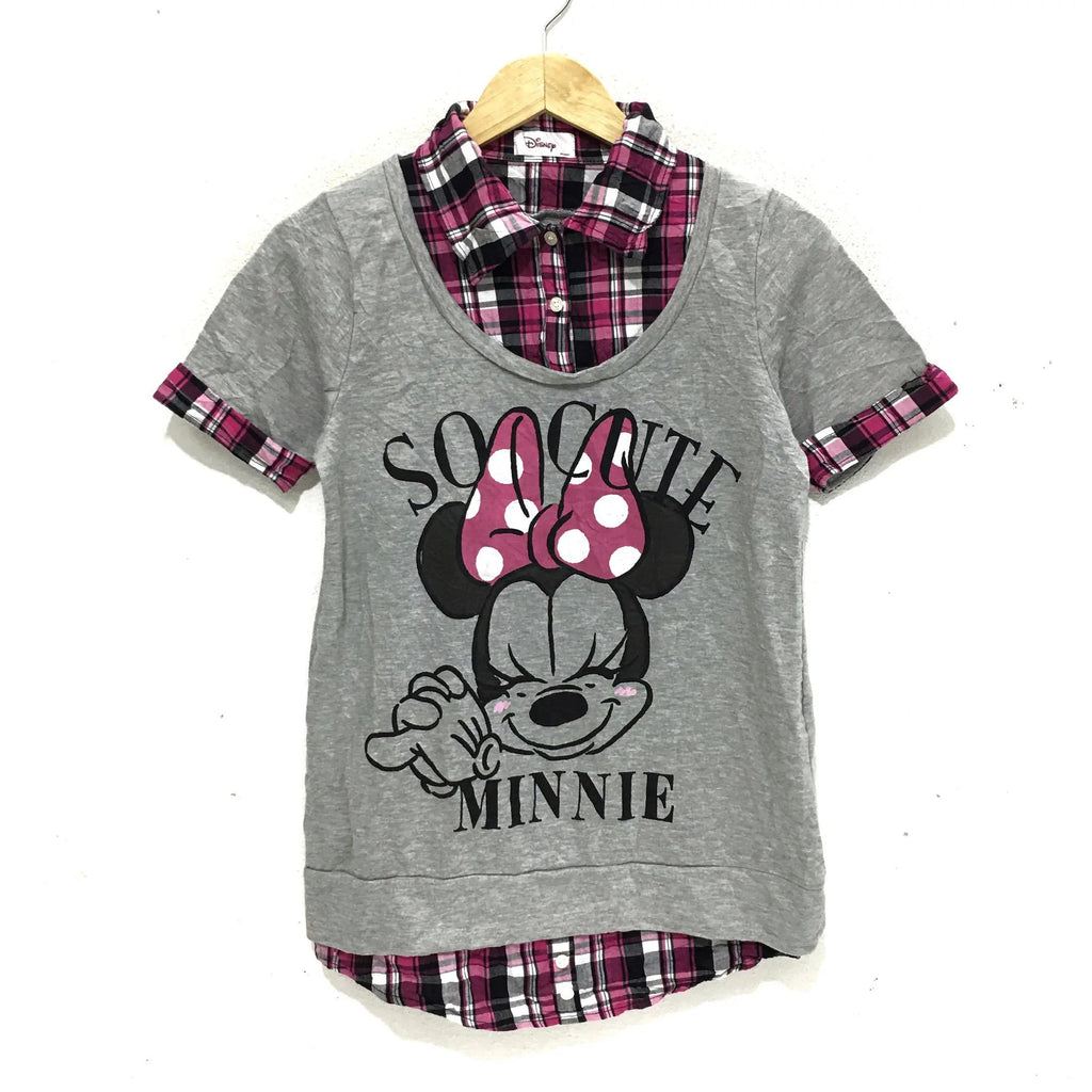 MINNIE MOUSE Plaids Checks Sweater Blouse Button Up Tee Shirt Disney Cartoon&nbsp;